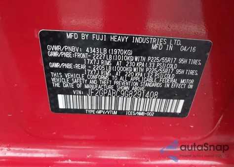 2016 Subaru Crosstrek 2.0I Premium из США, поврежденный, VIN JF2GPABC9G8291408